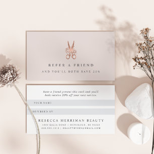 Rose Gold Floral Scissors Logo Salon Empfehlungskarte