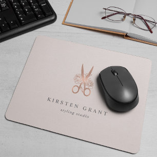 Rose Gold Floral Scissors Salon Logo Mousepad