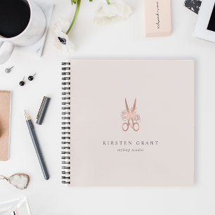Rose Gold Floral Scissors Salon Logo Notizbuch
