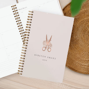 Rose Gold Floral Scissors Salon Logo Planer