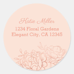 Rose Gold Floral skizziertes Linienkunst-Adresse Runder Aufkleber