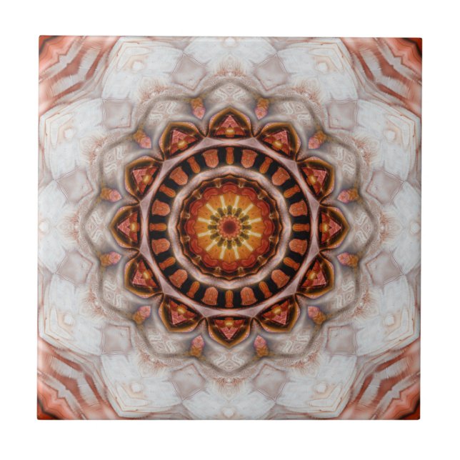 Rose Gold Floral Star Geometric Muster Tile Fliese (Vorderseite)