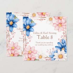 Rose Gold Floral Table Nombre Merci Bleu Rose