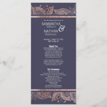 Rose Gold Floral und Navy Blue Hochzeitsprogramme