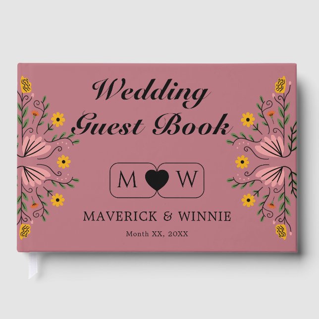Rose Gold Floral Wedding Guest Book Gästebuch (Vorderseite)