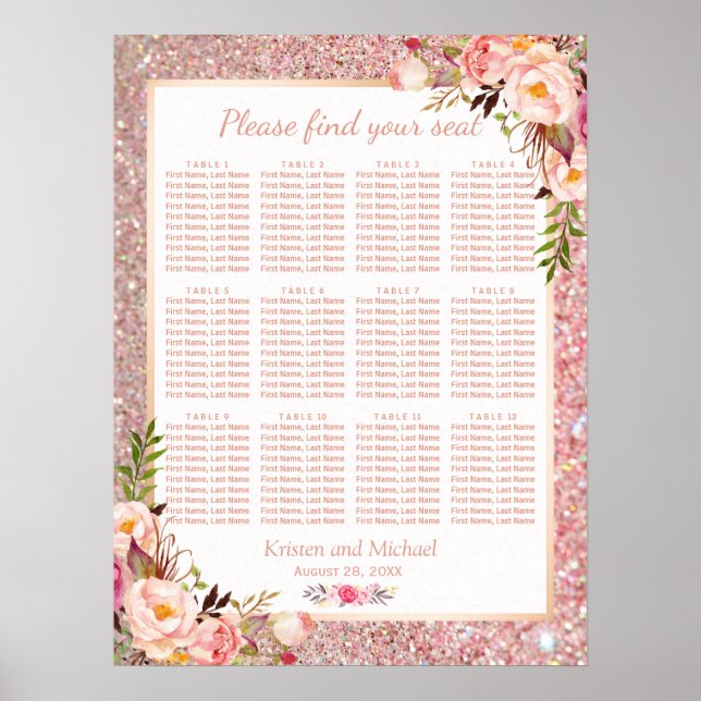 Rose Gold Floral Wedding Plan Poster (Vorne)