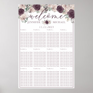Rose gold Floral Wedding Seating List Table Number Poster
