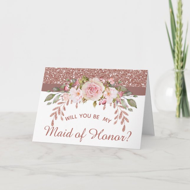 Rose Gold Floral werden Sie meine Trauzeugin sein Karte (Vorderseite)