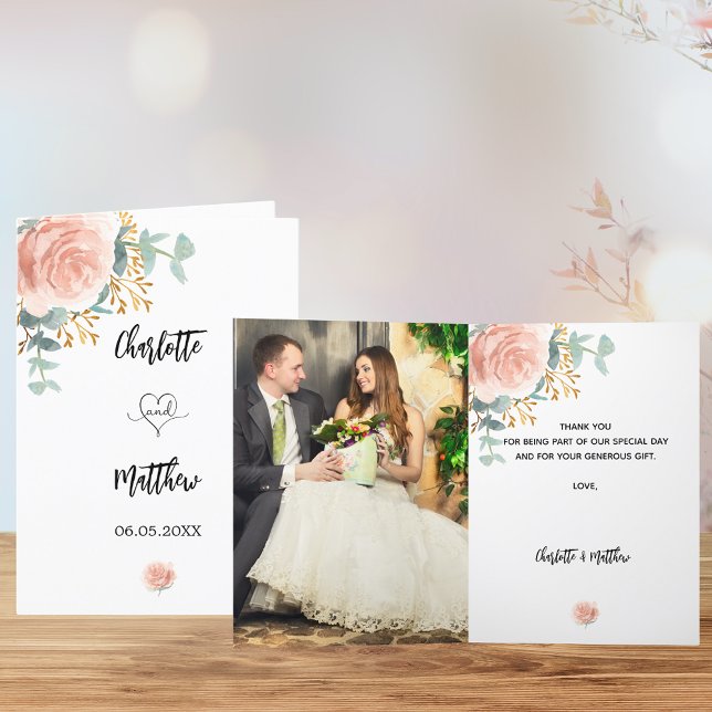 Rose Gold florale Foto Hochzeit danke Ihnen Karte (Von Creator hochgeladen)