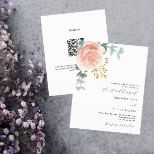 Rose Gold florale QR UAWG Budget Einladung Hochzei