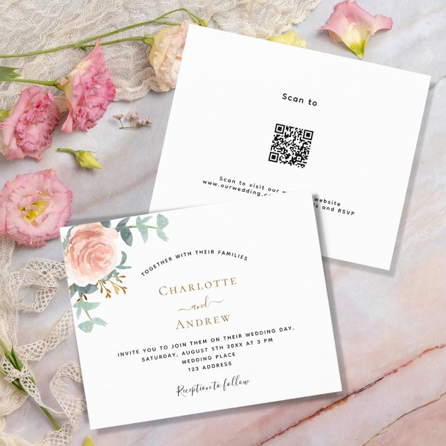 Rose Gold florale QR UAWG Details Budget Hochzeit (Von Creator hochgeladen)