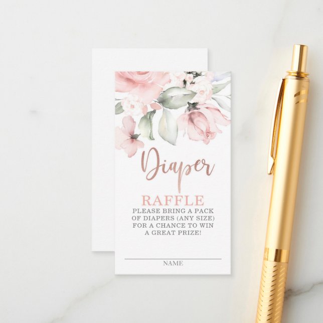 Rose Gold florale Windelverpackungskarte Begleitkarte (Vorderseite/Rückseite Beispiel)