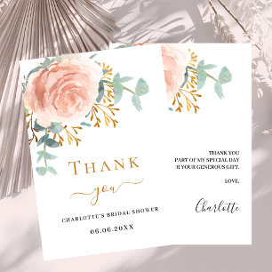 Rose gold florales Brautparty danke Karte
