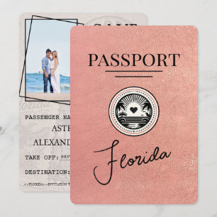 Rose Gold Florida Reisepass Save The Date