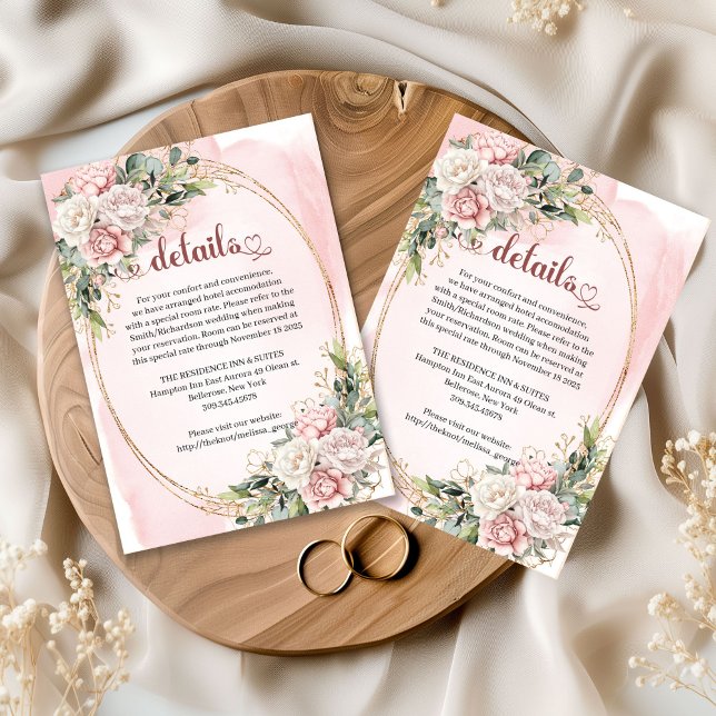 Rose Gold Flowers Greenery Wedding Details Card Begleitkarte (Rose Gold Flowers Greenery Wedding Details Card)