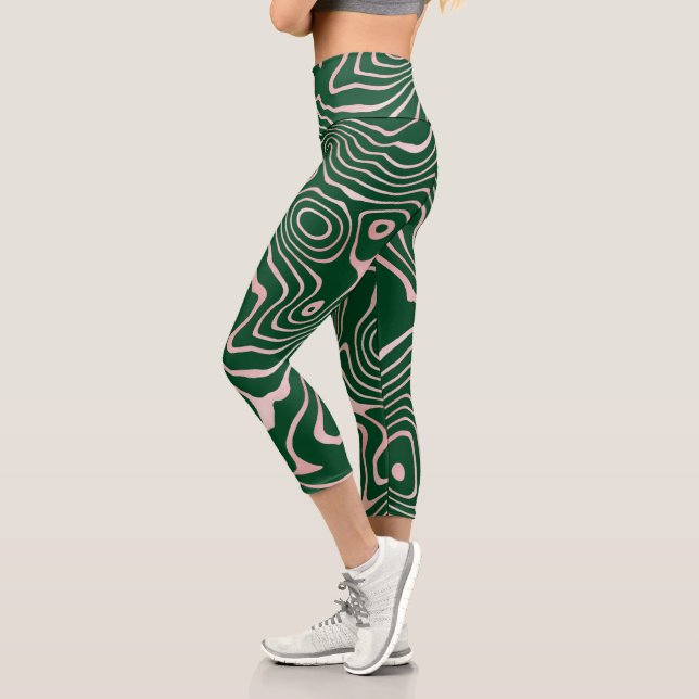 Rose Gold flüssig wirbeln Abstrakt grünes Design Capri Leggings (Links)