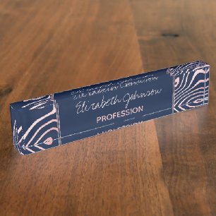 Rose Gold flüssige wirbeln Abstrakt blaues Design Namensplakette