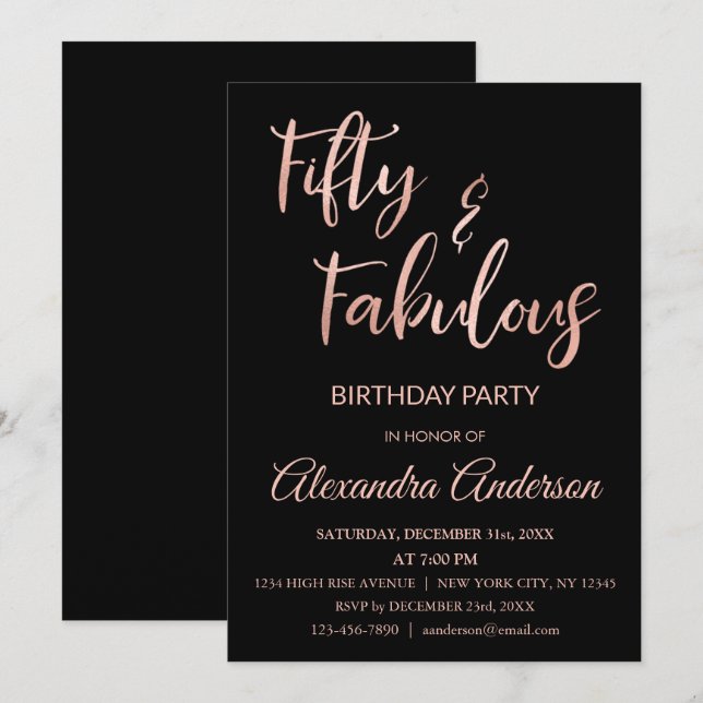 Rose Gold Foil 50 und fabelhaft Einladung (Vorne/Hinten)