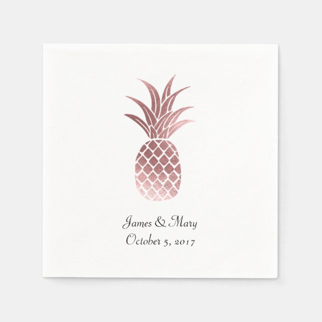 Rose Gold Foil Ananas Hochzeitscocktail Napkins Serviette (Vorderseite)