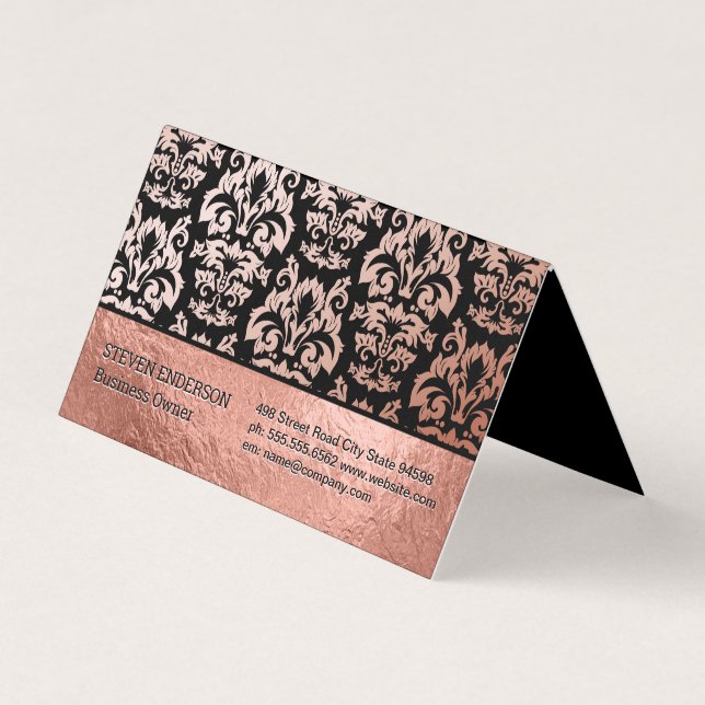 Rose Gold Foil and Damask Muster Visitenkarten (Vorderseite)