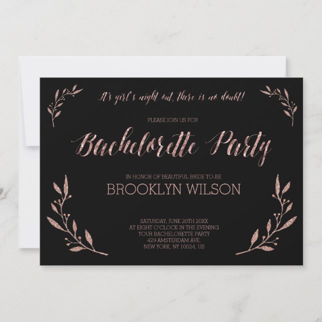 Rose Gold Foil Bachelorette Invitations Black (Devant)