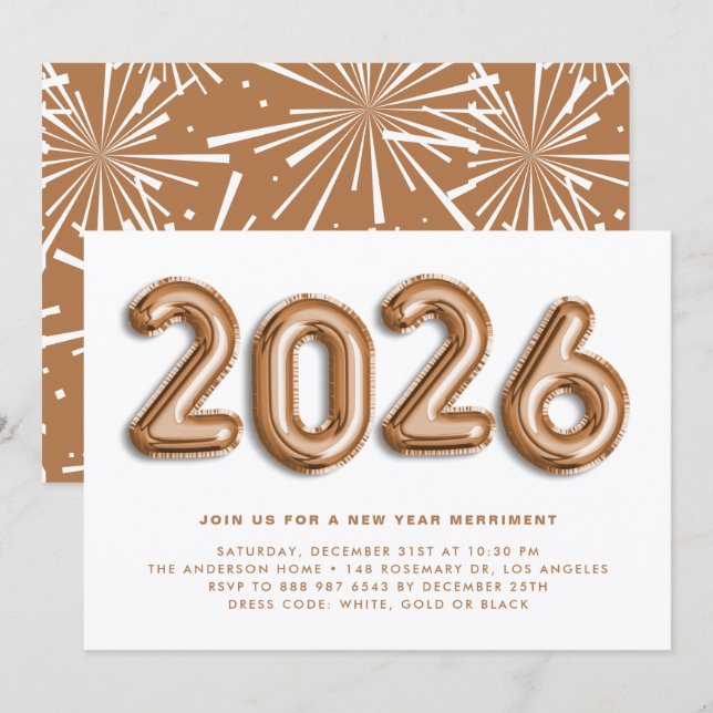 Rose Gold Foil Ballons Silvester Party II Einladung (Vorne/Hinten)