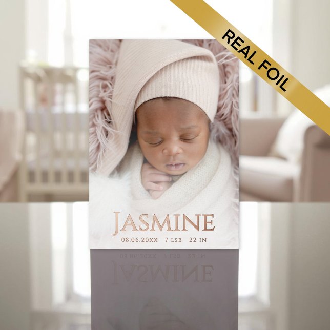 Rose Gold Foil Birth Announccard Folieneinladung (Rose Gold Foil Birth Announcement Card)