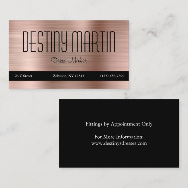 Rose Gold Foil Black Contact Bar Visitenkarte (Vorne/Hinten)