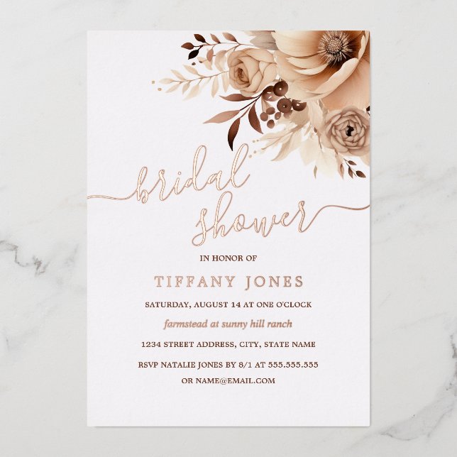 ROSE GOLD FOIL Boho Beige Brautparty Folieneinladung (Vorderseite)