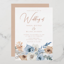 Rose Gold Foil Boho Blue Wedding Folieneinladung