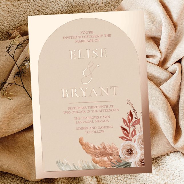 Rose Gold Foil Boho Blues Hochzeit Folieneinladung (Von Creator hochgeladen)