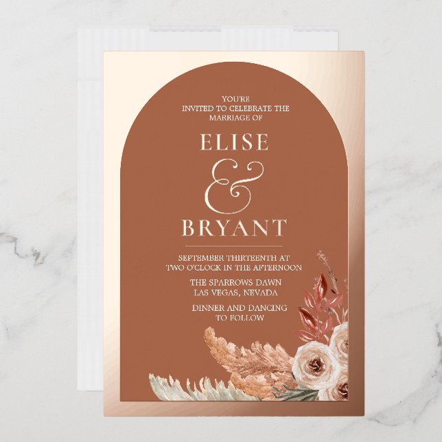 Rose Gold Foil Boho Blumensommer Hochzeit Folieneinladung (Briefumschlag)