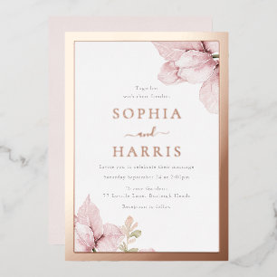 Rose Gold Foil Border Blush Bloral Wedding Folieneinladung