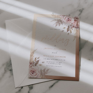 Rose Gold Foil Border Blush Dusty Rose Hochzeit Folieneinladung