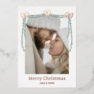 Rose Gold Foil Bow Garland Frohe Weihnachten Foto Folien Feiertagskarte