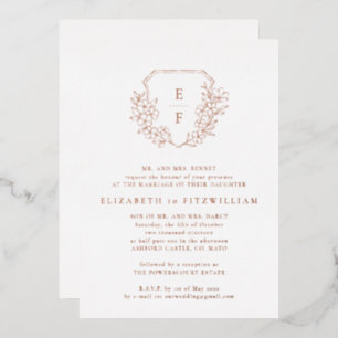 Rose Gold Foil Cherry Blossom Monogramm Wappen Folieneinladung