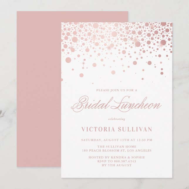 Rose Gold Foil Confetti Bridal Luncheon Invitation Einladung (Vorne/Hinten)
