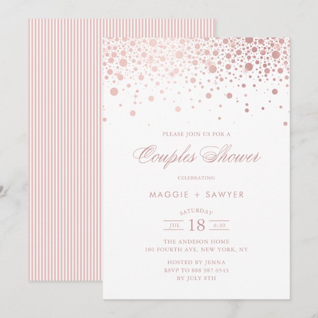 Rose Gold Foil Confetti Couples Douche Invitation (Devant / Derrière)