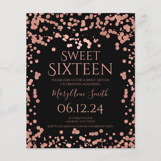Rose Gold Foil Confetti Sweet 16 Black (Vorderseite)