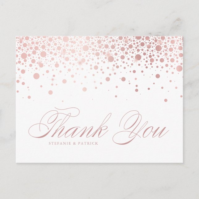 Rose Gold Foil Confetti Wedding Vielen Dank Postkarte (Vorderseite)