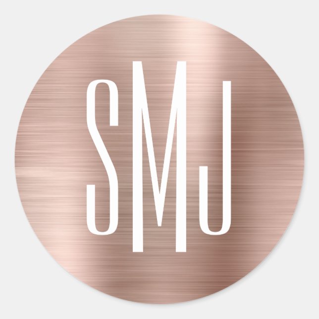 Rose Gold Foil Drei Buchstaben Monogramm Runder Aufkleber (Vorderseite)