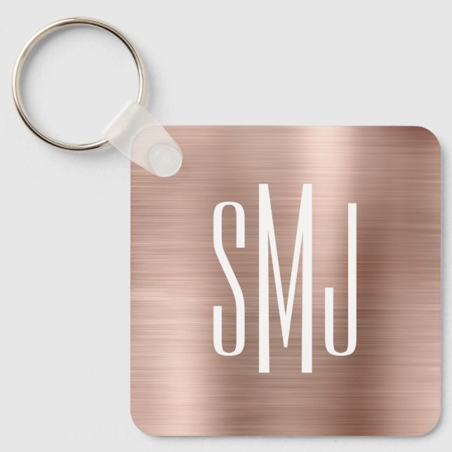 Rose Gold Foil Drei Buchstaben Monogramm Schlüsselanhänger (Vorderseite)