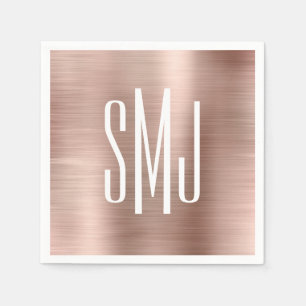 Rose Gold Foil Drei Buchstaben Monogramm Serviette