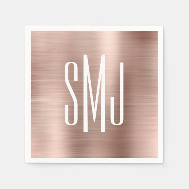 Rose Gold Foil Drei Buchstaben Monogramm Serviette (Vorderseite)