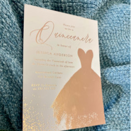 Rose Gold Foil Dress Elegantes Quinceanera Party Folieneinladung