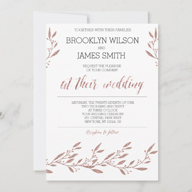 Rose Gold Foil Effekt Hochzeitseinladungen Einladung (Vorderseite)