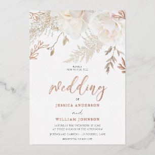 Rose Gold Foil Elfenbeinblütenhochzeit Folieneinladung