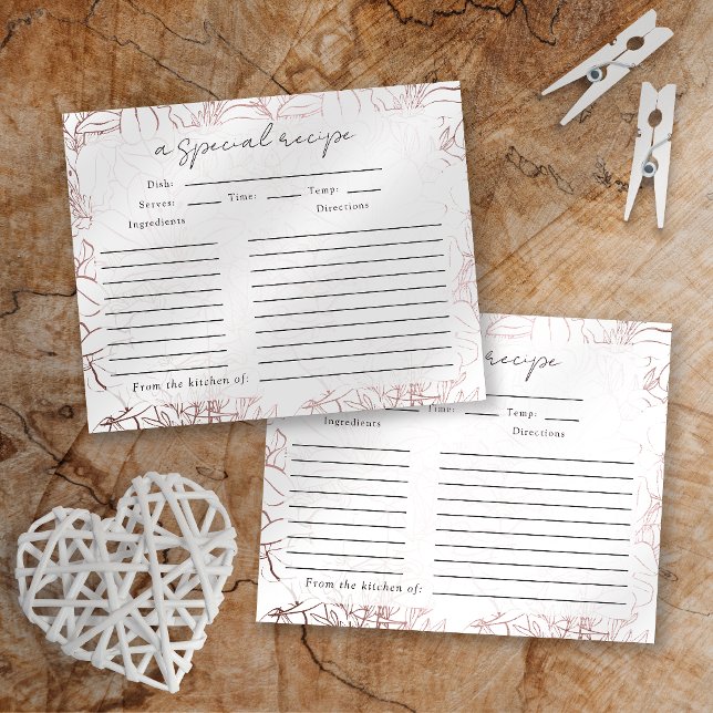 Rose Gold Foil Floral Brautparty Rezept Karte (Von Creator hochgeladen)