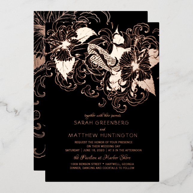 Rose Gold Foil Floral Koi Hochzeit Einladung (Vorderseite/Rückseite)