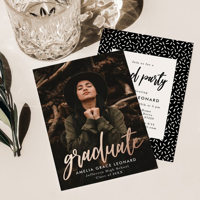 Rose Gold Foil Foto Graduation Party Folieneinladung (Von Creator hochgeladen)